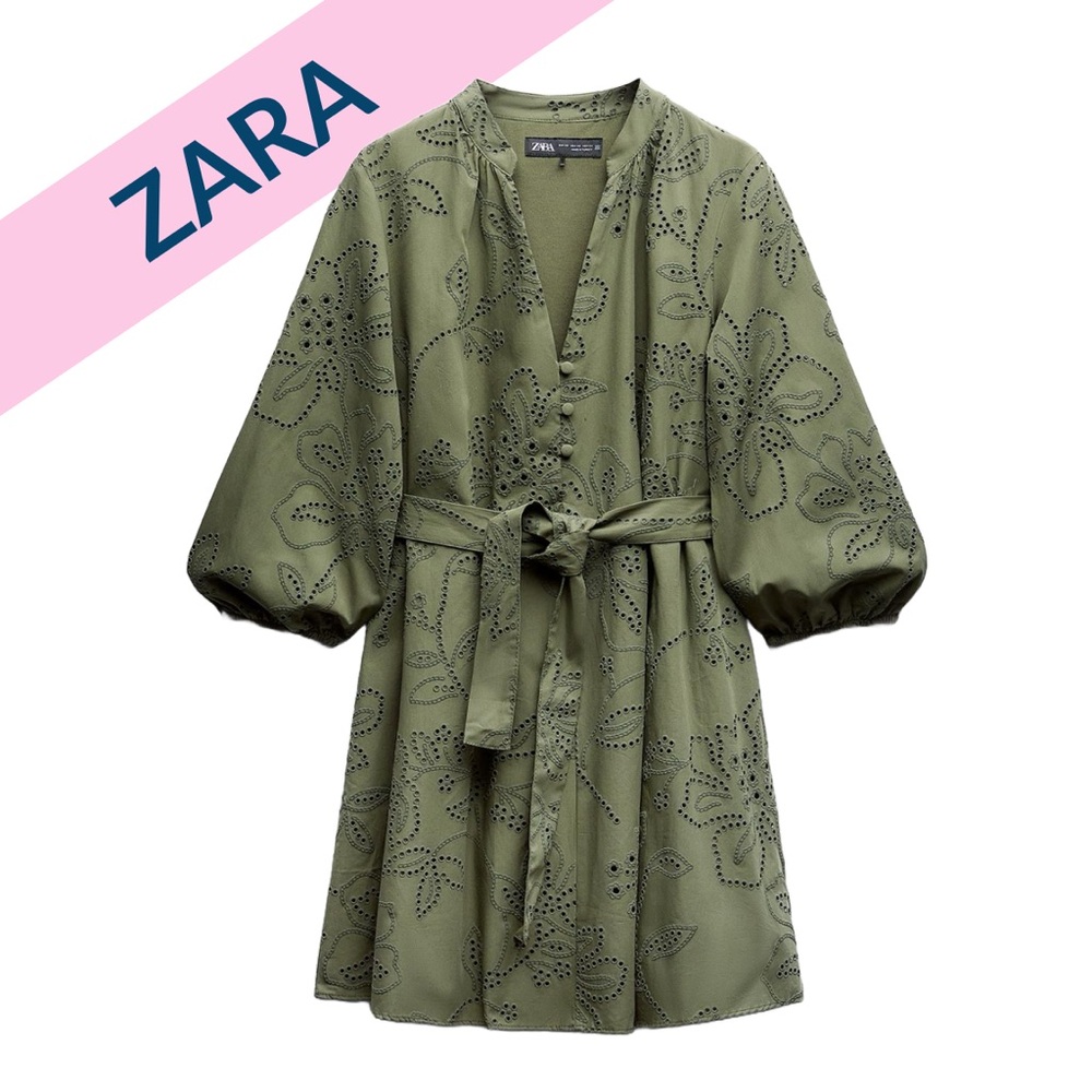 ZARA embroidered v-neck dress large